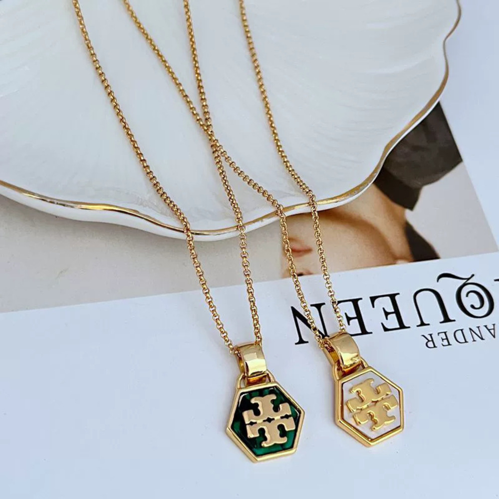 Tory Burch Exclusive Hexagon Shell Inlaid Metal Necklace